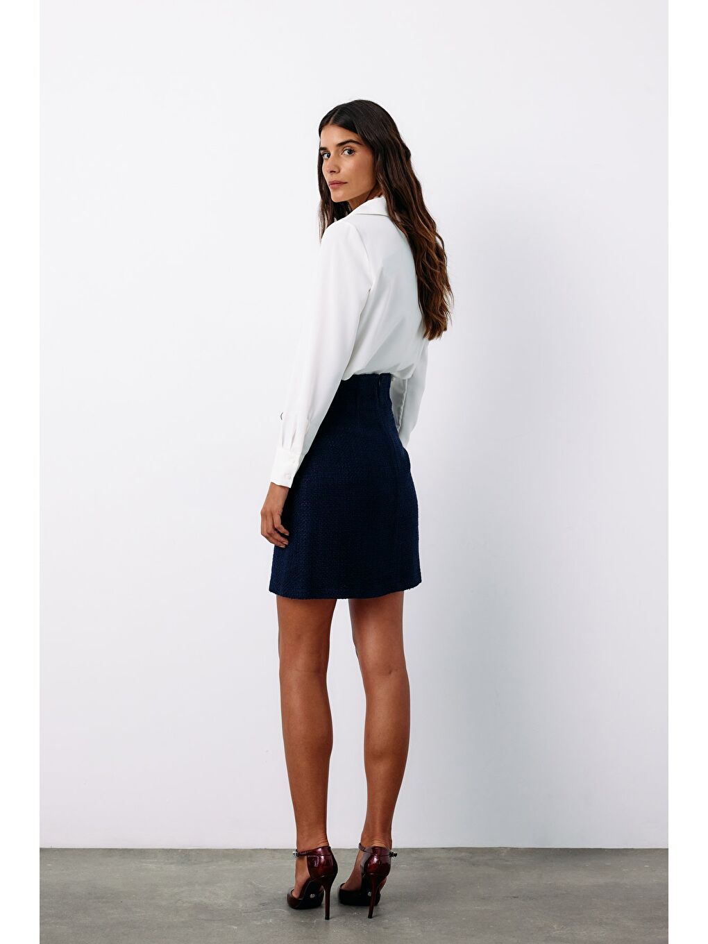 Aksesuar Detaylı Tüvit Etek - Lacivert-7