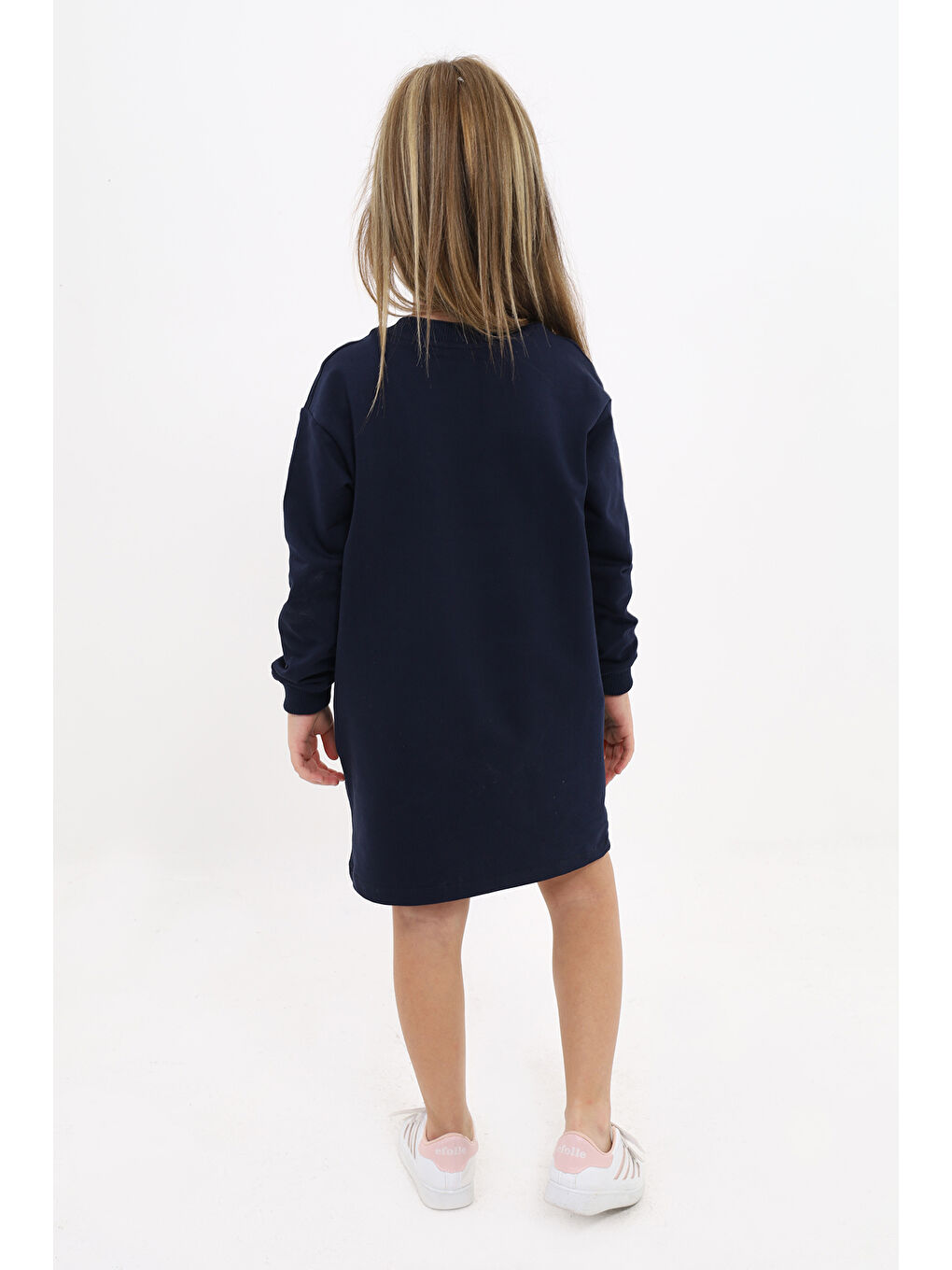 Lacivert Kız Çocuk Baskılı Elbise-3