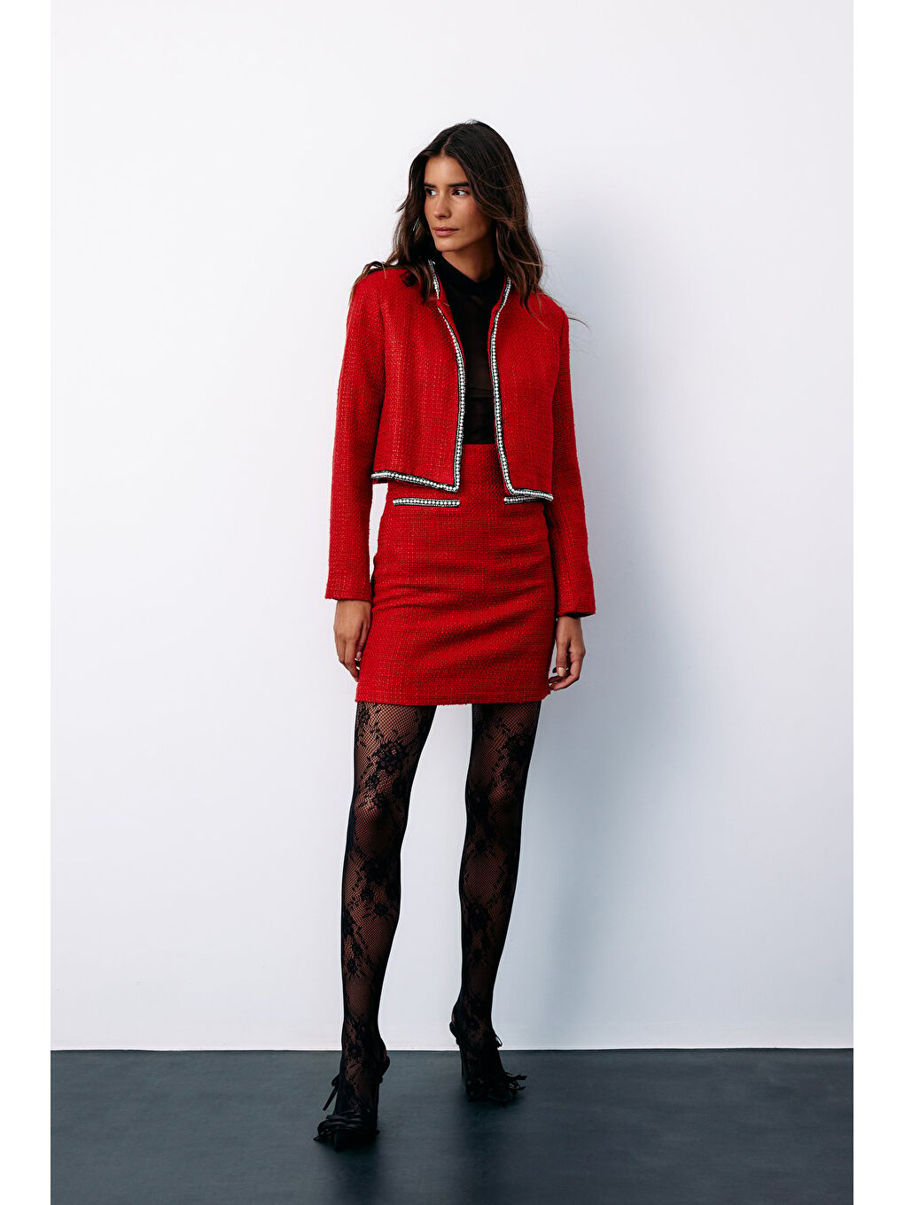 Aksesuar Detaylı Tüvit Etek - Kırmızı-1