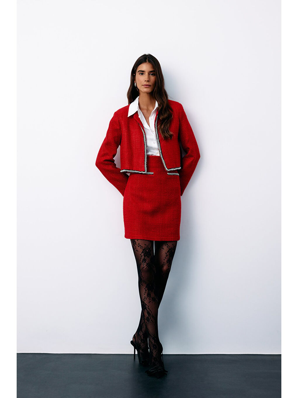 Aksesuar Detaylı Tüvit Etek - Kırmızı-3