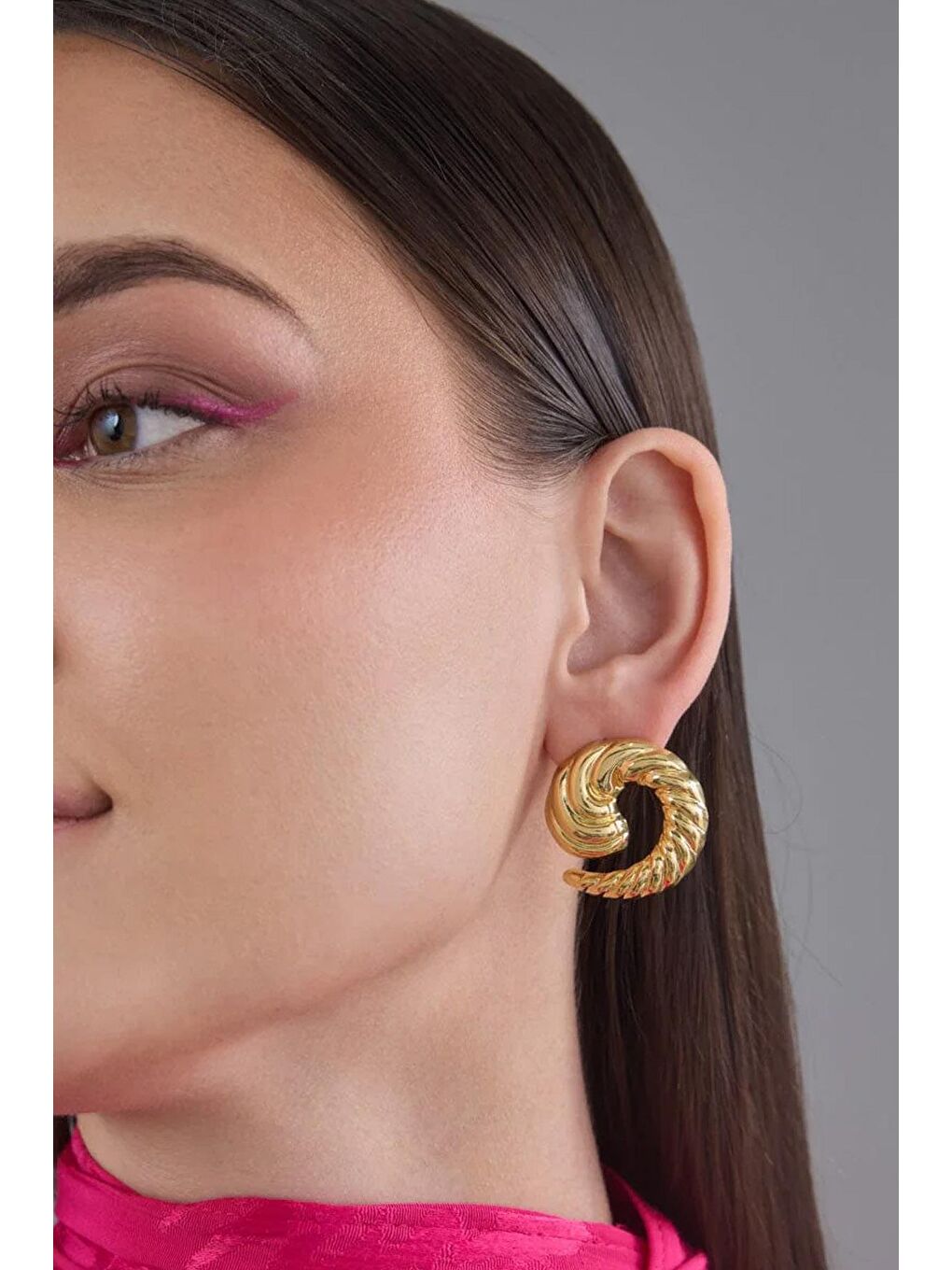 Sarı Altın Renkli Çelik Vintage Kruvasan Küpe-6