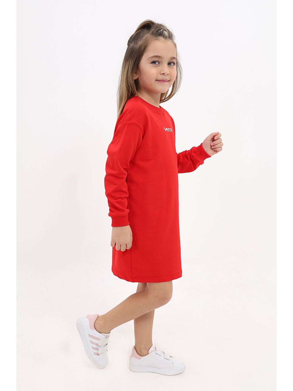 Kırmızı Kız Çocuk Baskılı Elbise-1