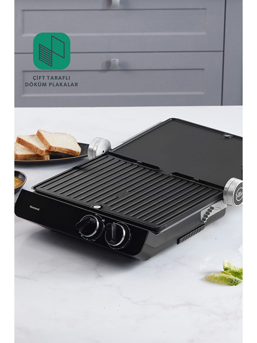 Grilliant 1342H 3 in 1 Inox Gövde Çift Taraflı XL Döküm Plaka Tost ve Izgara Makinesi-6
