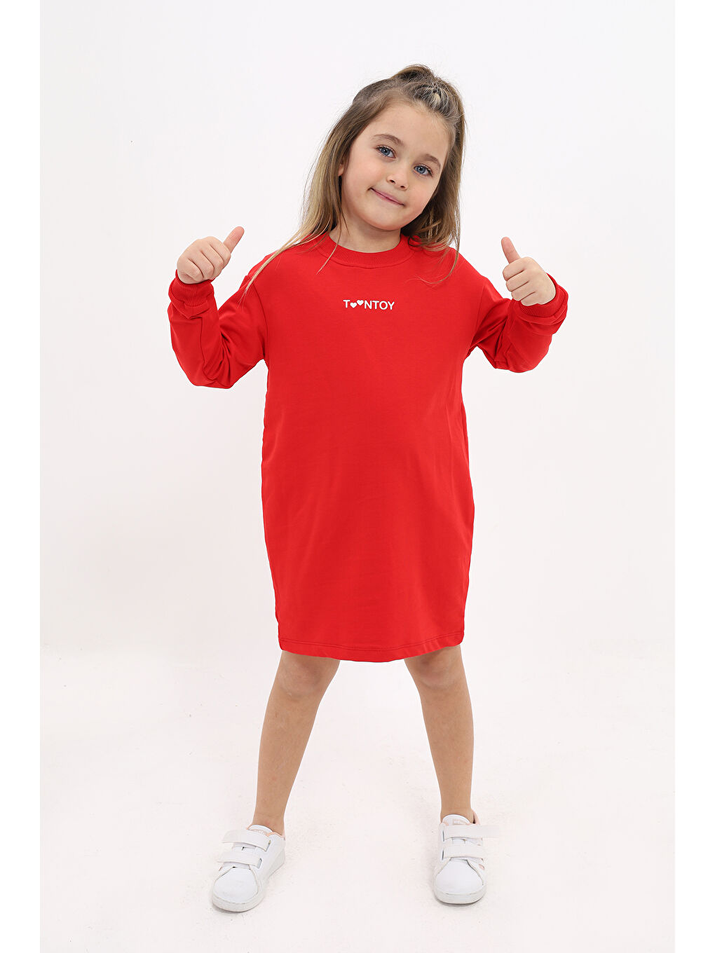 Kırmızı Kız Çocuk Baskılı Elbise-3