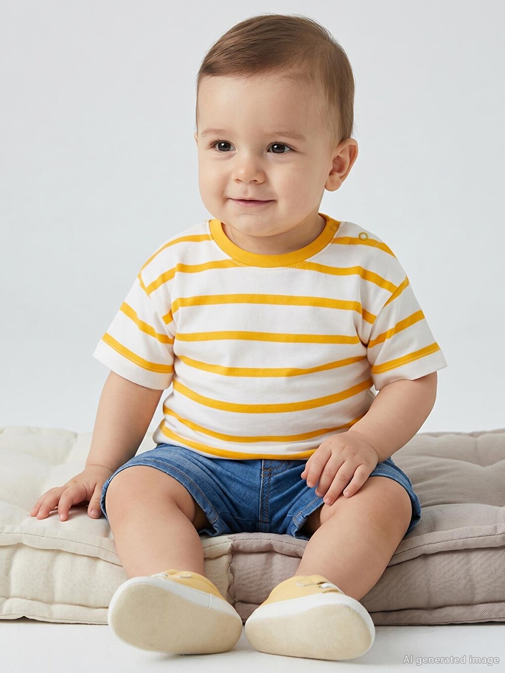 Kahverengi Baby Çizgili 6-18 Ay Tişört - Hardal