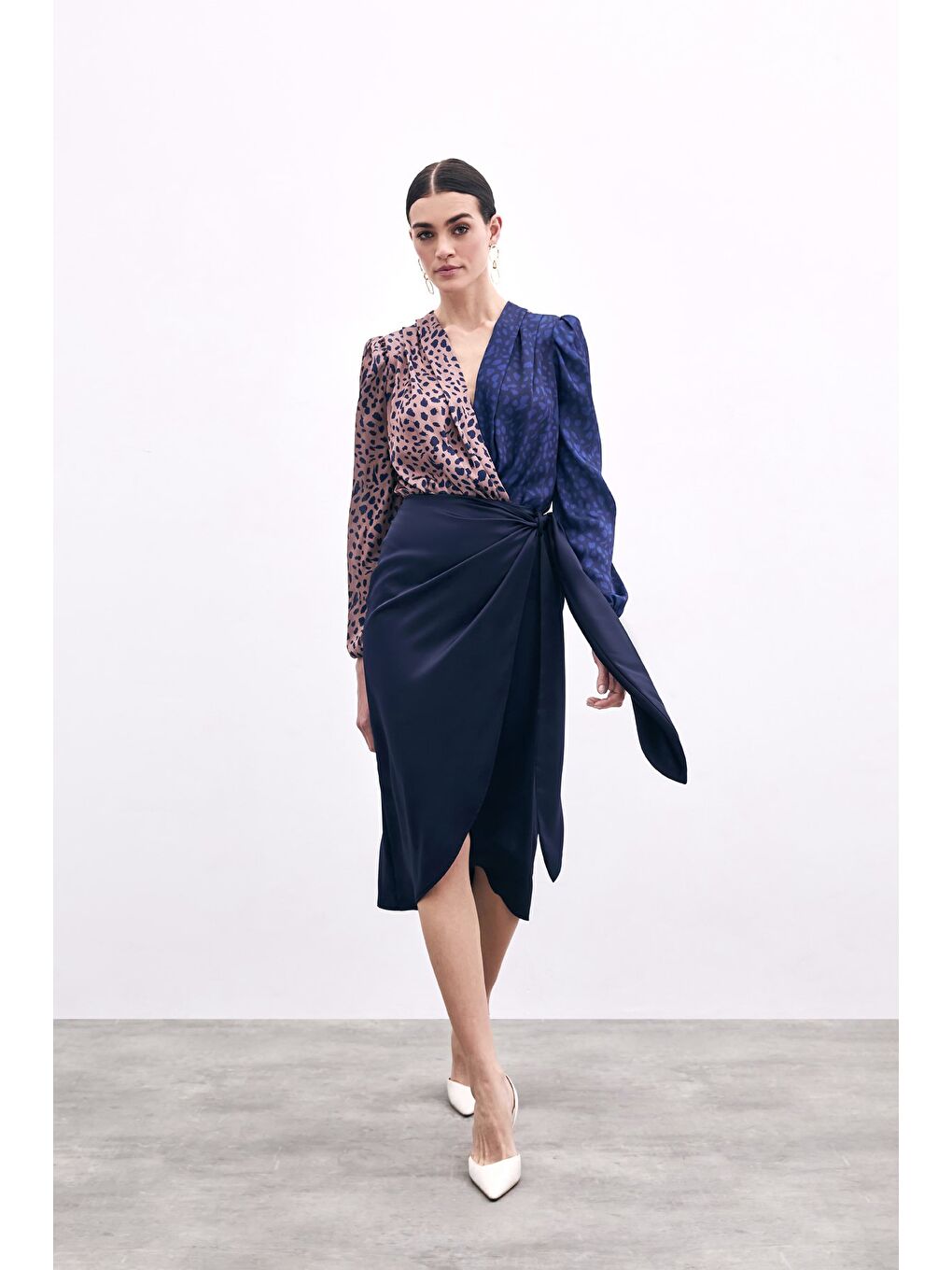 Bağlama Detaylı Kruvaze Etek - Lacivert-2