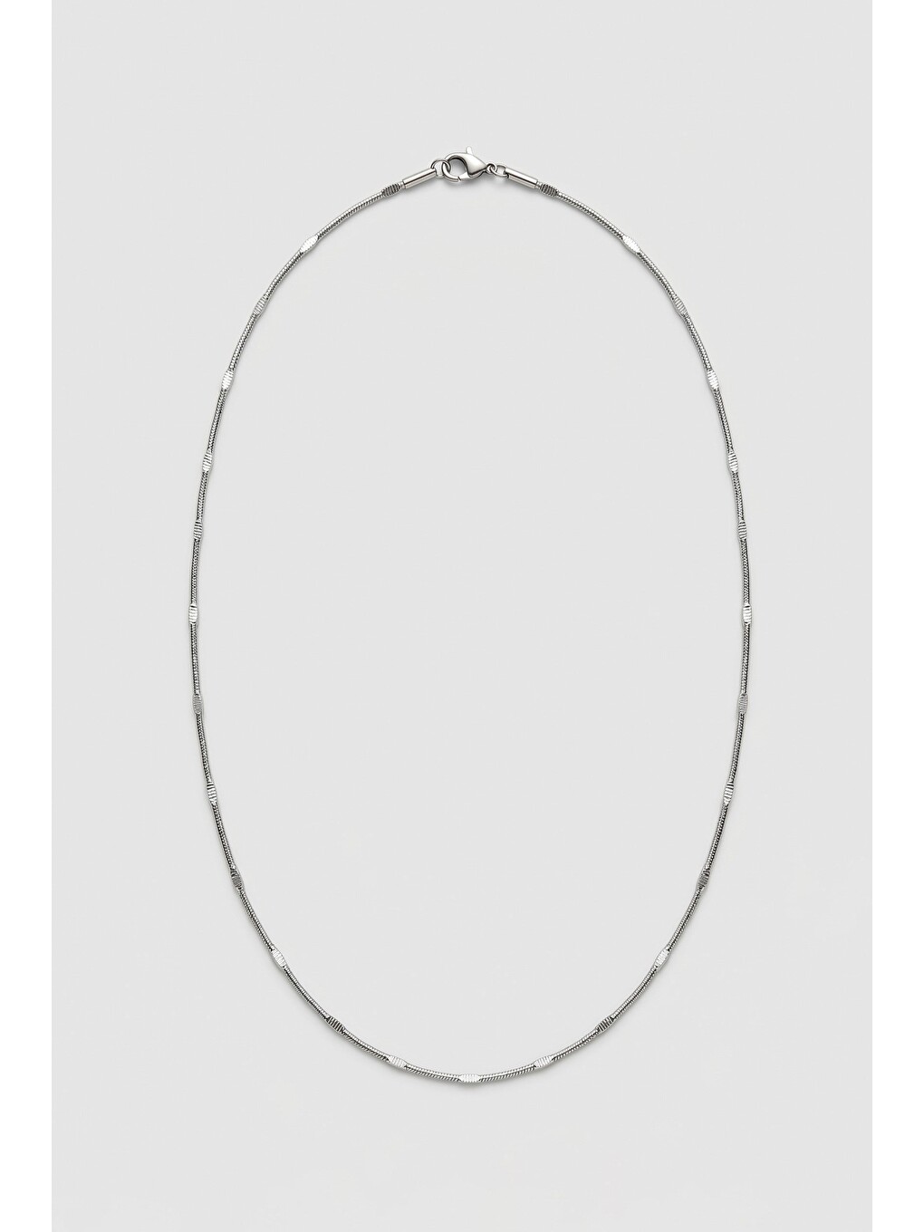 Gri Unisex Minimal Geçişli Çelik Zincir Kolye Gümüş