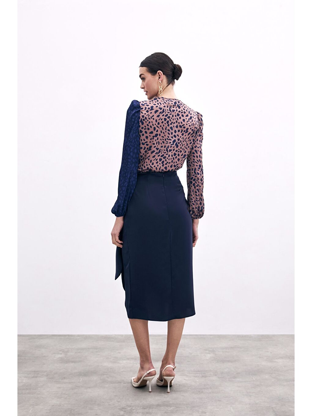 Bağlama Detaylı Kruvaze Etek - Lacivert-7