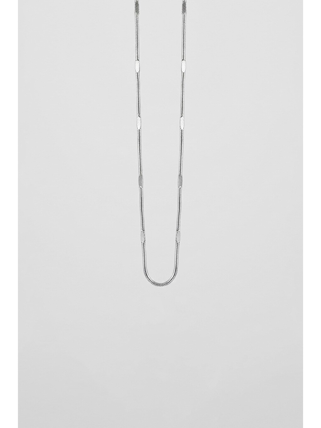 Gri Unisex Minimal Geçişli Çelik Zincir Kolye Gümüş-1