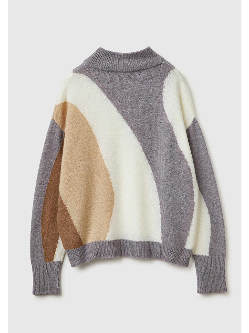 Ekru Kadın Krem Mix Akrilik ve Yün Karışımlı Desenli Bisiklet Yaka Kazak-1