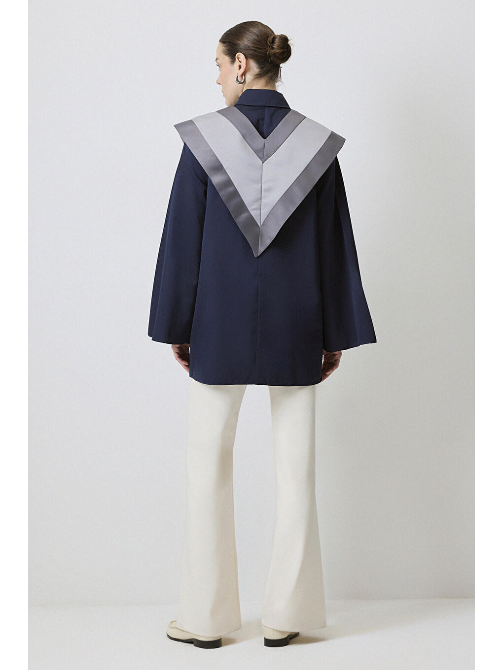 Lacivert Yaka Detaylı Saten Tunik-3