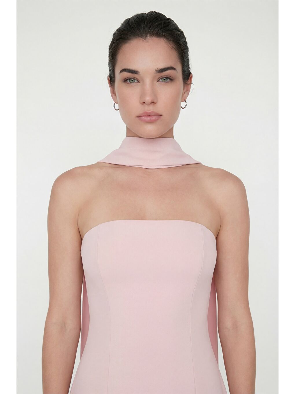 Pembe Kadın Pudra Şal Yaka Midi Söz Nişan Nikah Abiye Elbise-2