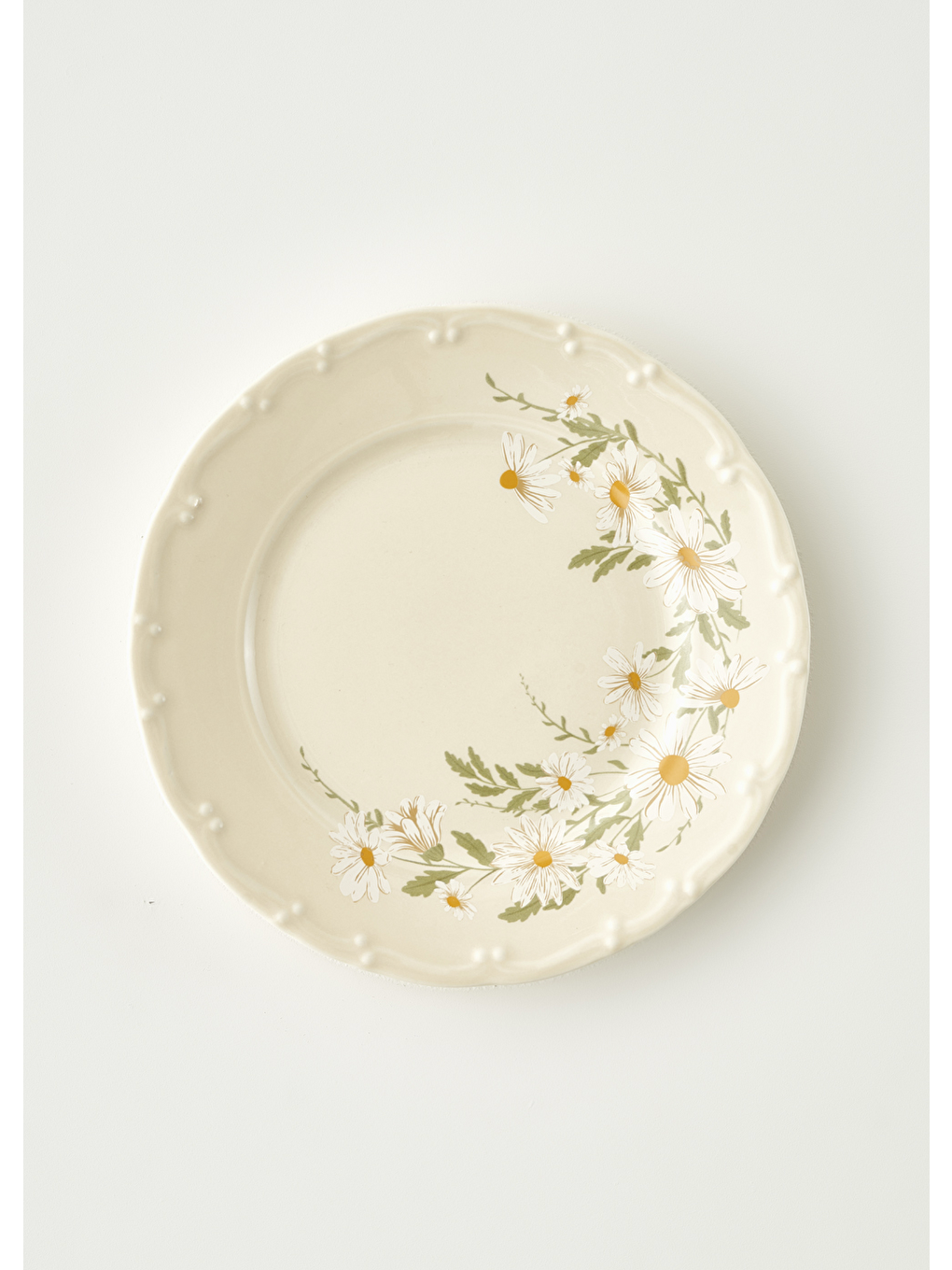Ekru Daisy Porselen 6'lı Pasta Tabağı Krem (20 cm)-1