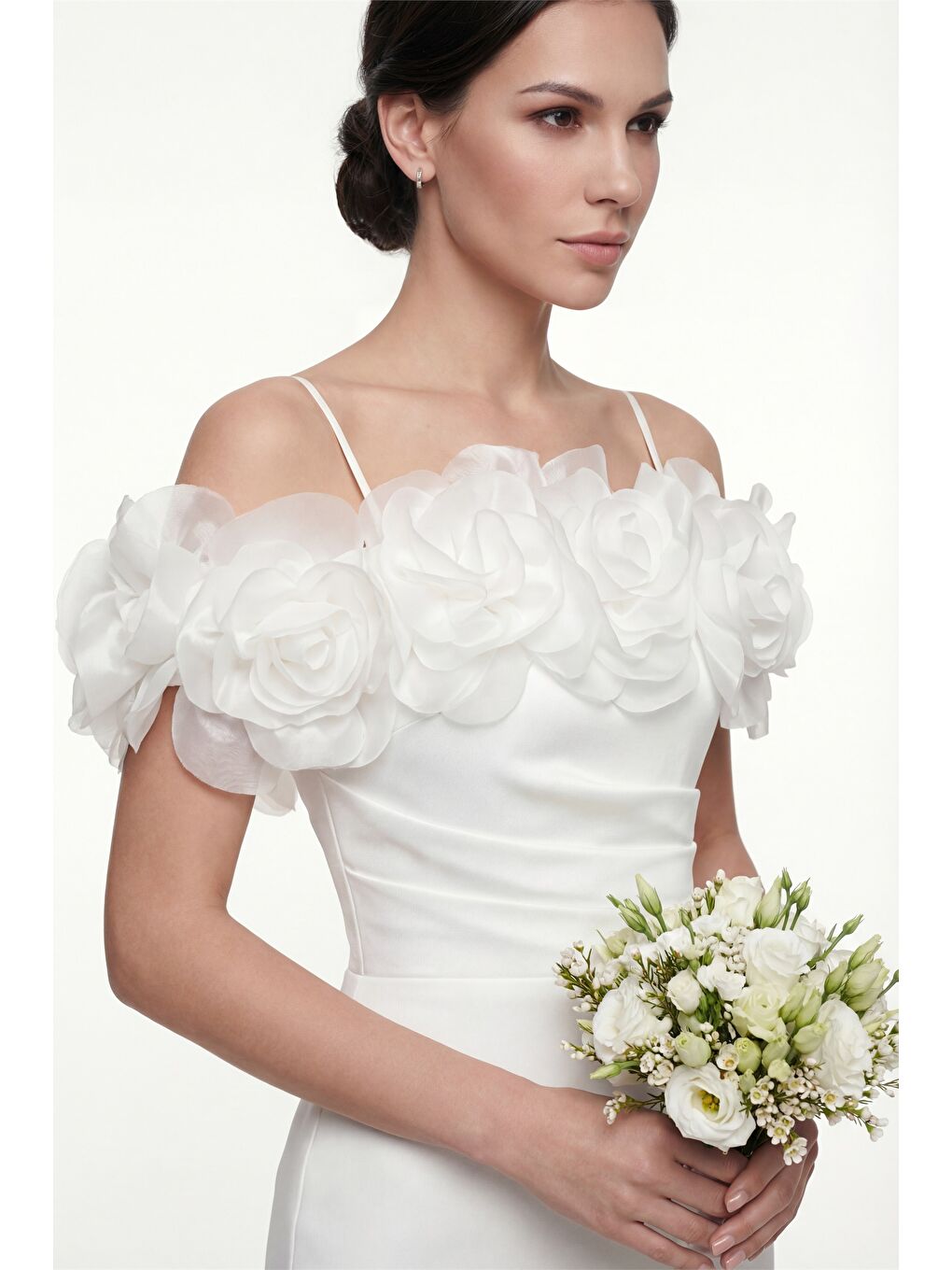 Kadın Beyaz Yakası Gül Detaylı Söz Nişan Nikah Abiye Elbise-2