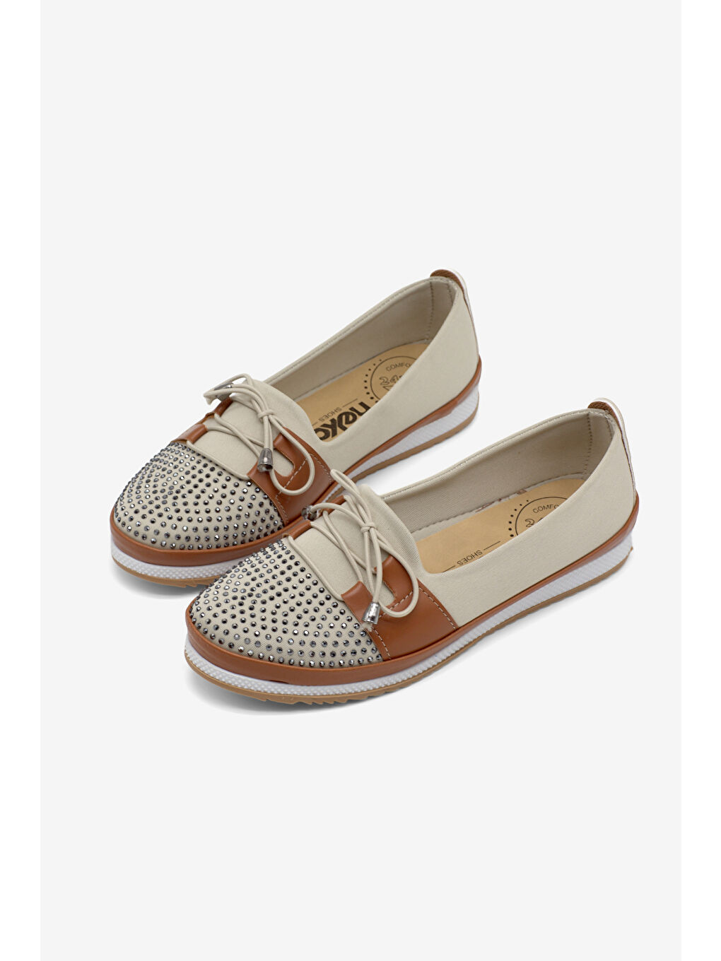 Kadın Bej Termo Taban Bağcıklı Rahat Kalıp Günlük Babet-1