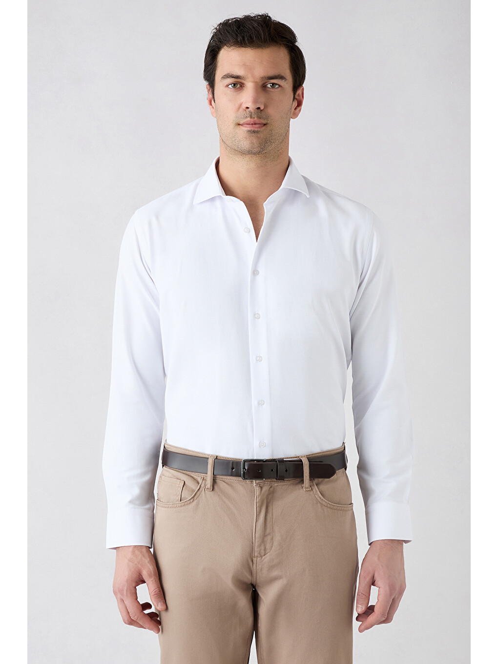 Beyaz Uzun Kol Slim Fit İtalyan Yaka Oxford 4 Mevsim Pamuklu Kolay Ütülenebilir Klasik Gömlek-1