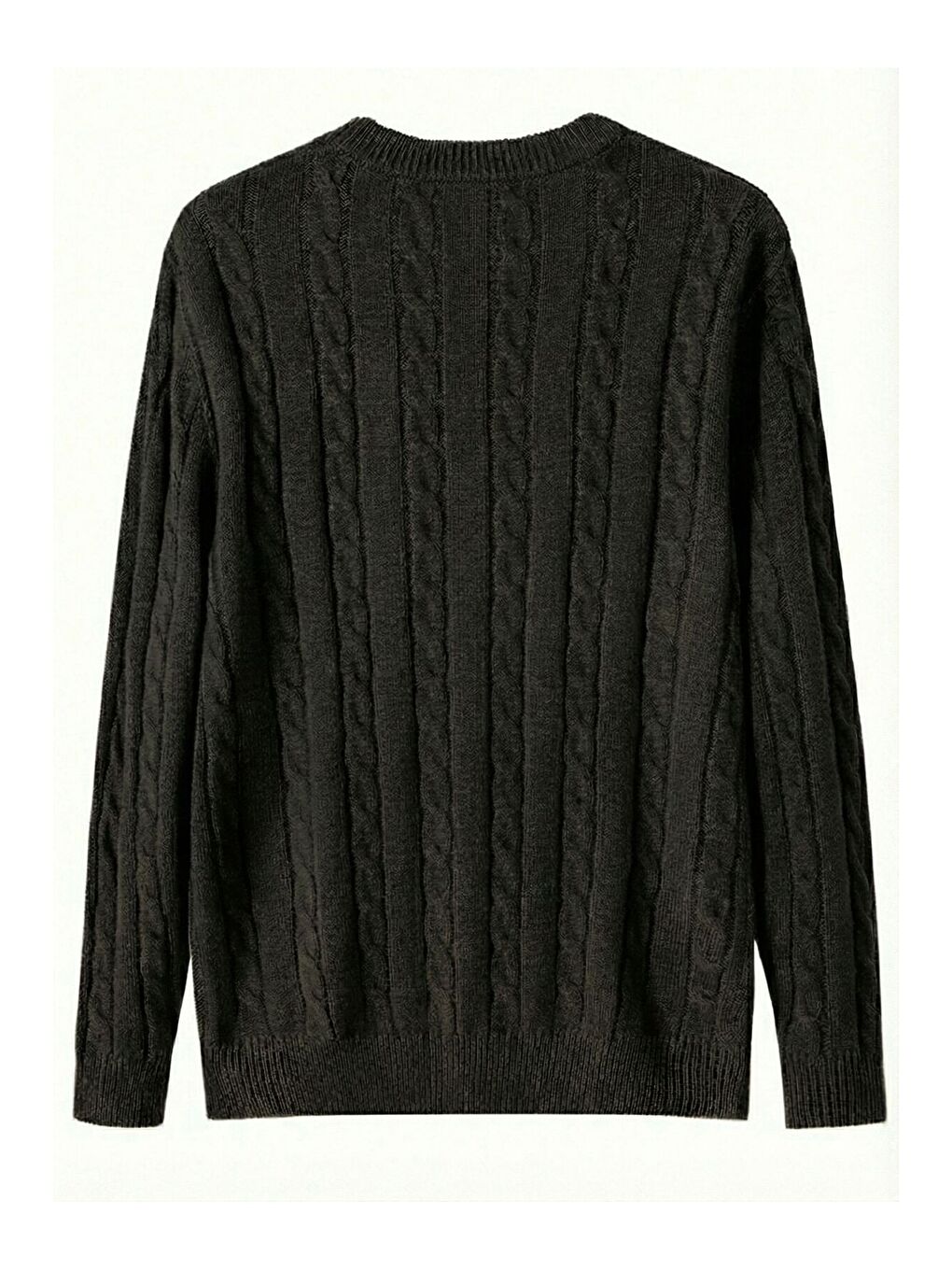 Siyah Erkek Bisiklet Yaka Slim Fit Saç Örgülü Triko Kazak-3