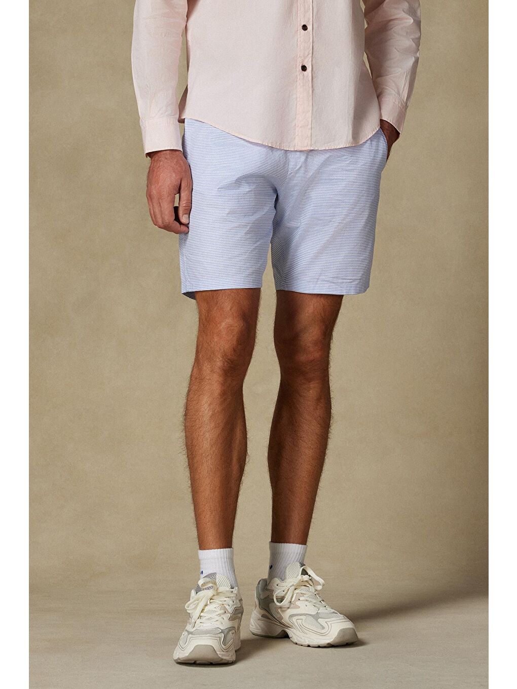 Sky Dobby Pamuklu Comfort Fit Açık Mavi Erkek Desenli Şort-1