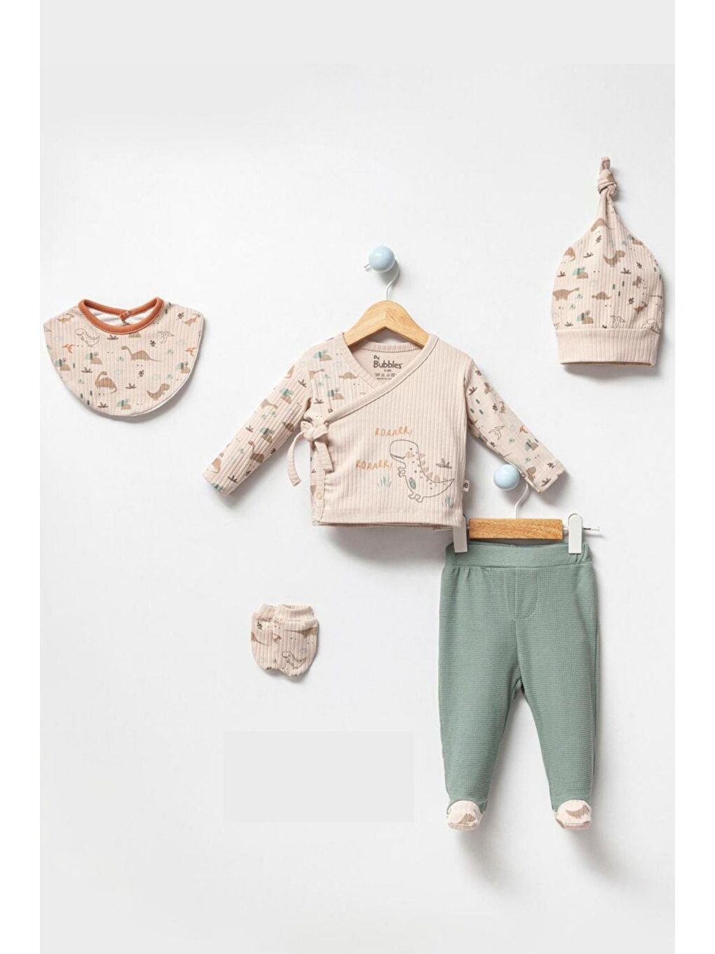 Yeşil Erkek Bebek Sevimli Dinozor 5Li Hastane Çıkış Seti