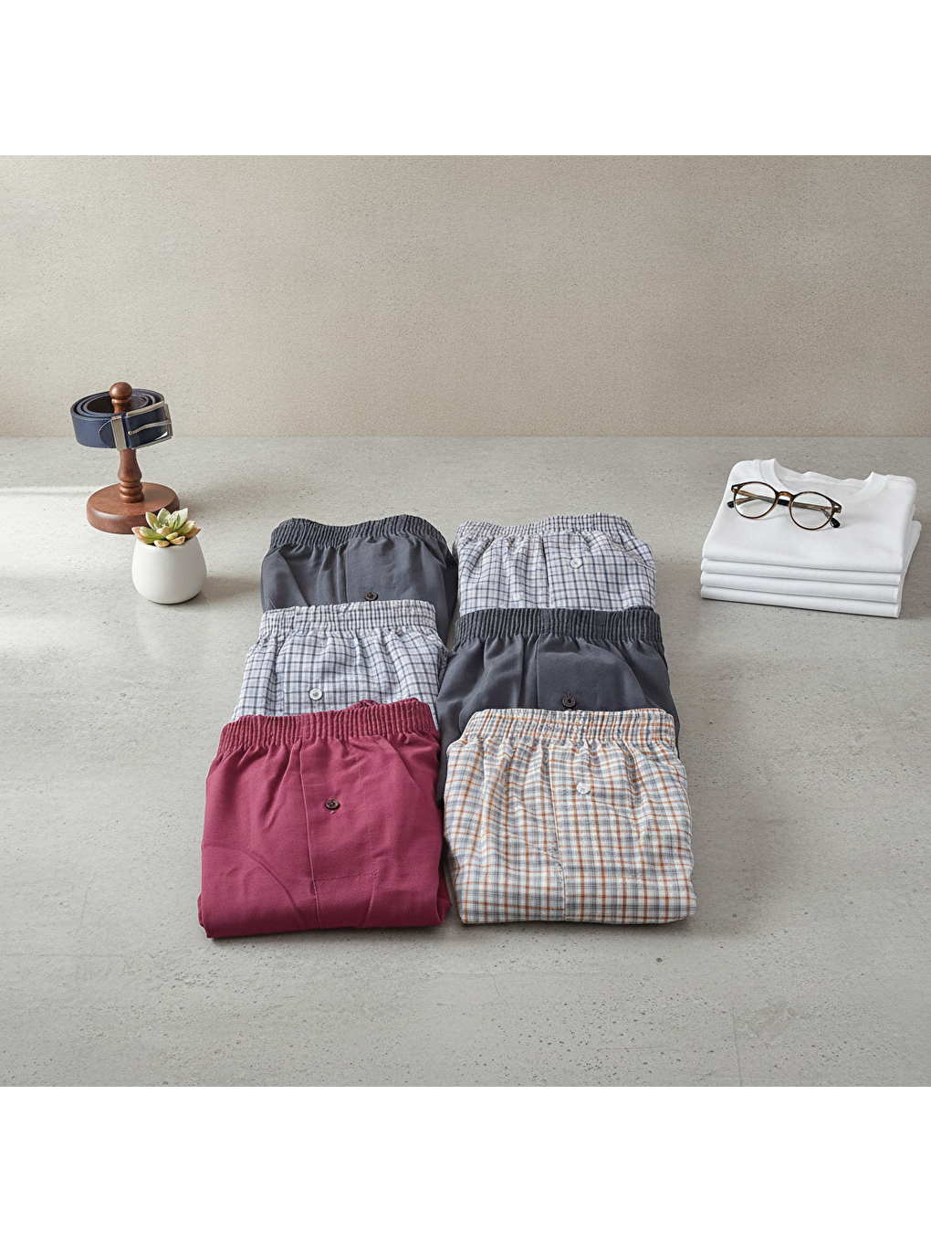 Erkek 6'lı Paket Karışık Renk Dokuma Kumaş Boxer 001-005 0070-no:5bb2652-1