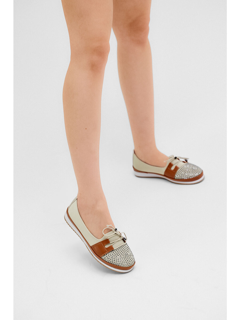 Kadın Bej Termo Taban Bağcıklı Rahat Kalıp Günlük Babet-2