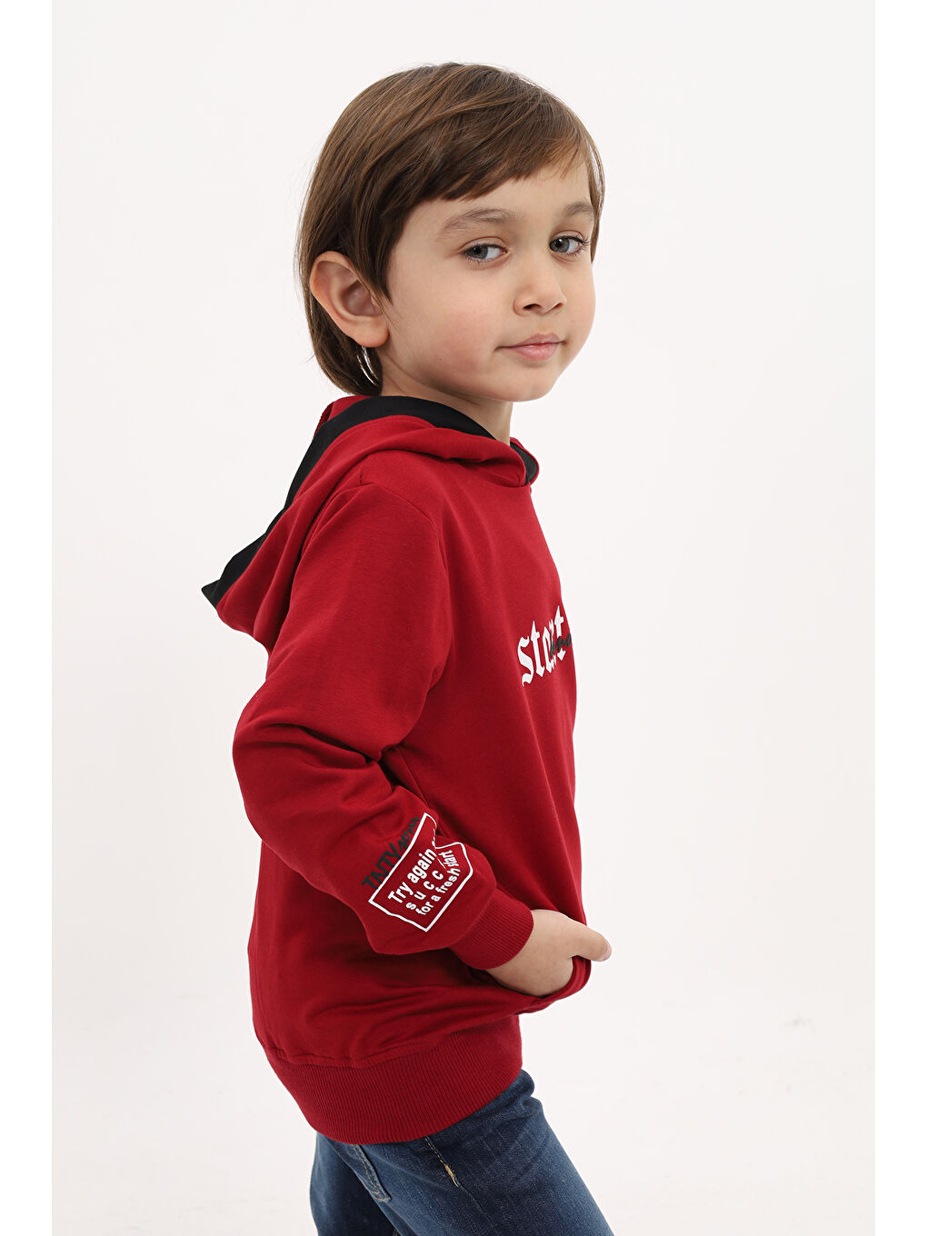 Bordo Erkek Çocuk Baskılı Sweatshirt-1