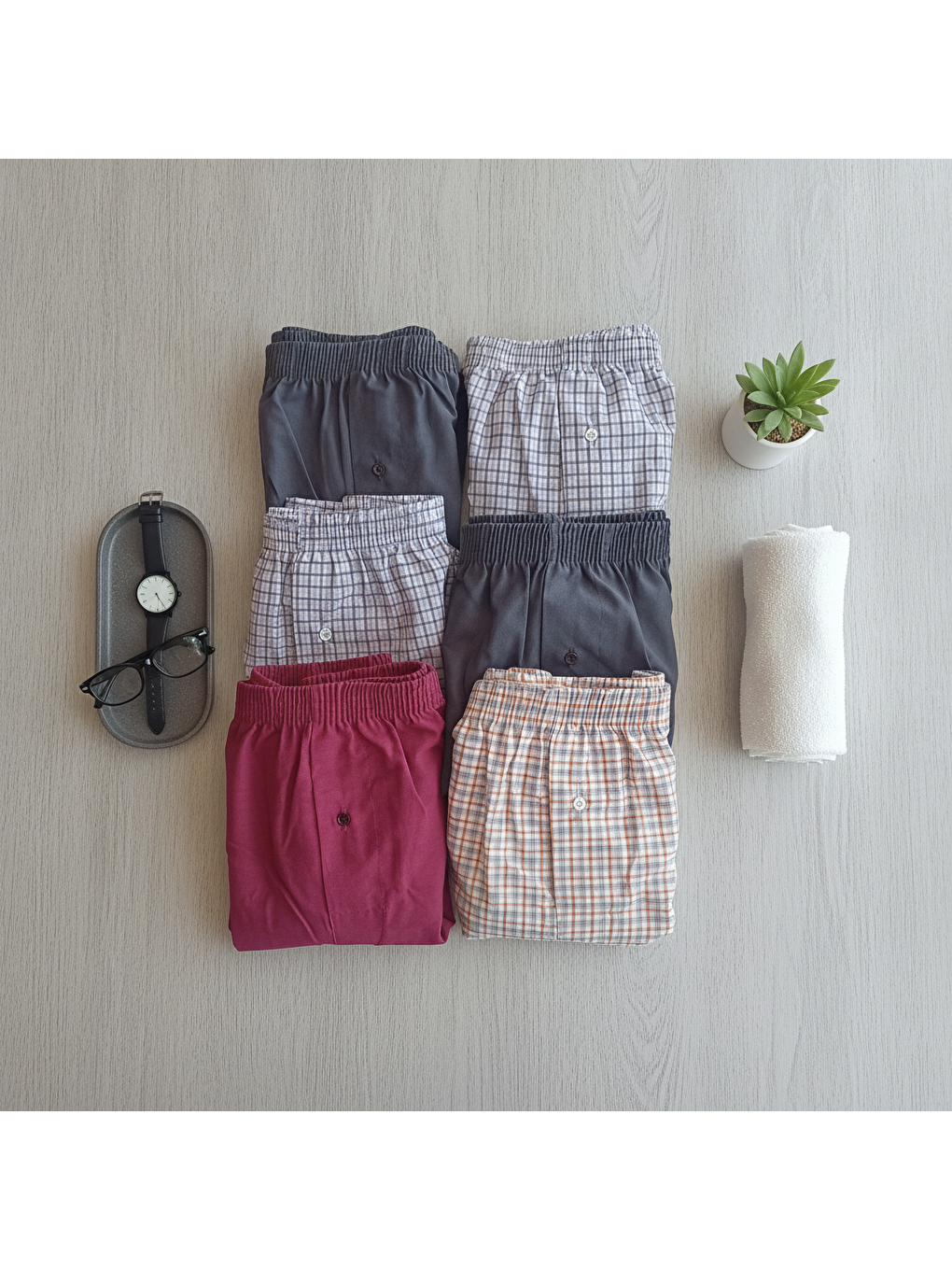 Erkek 6'lı Paket Karışık Renk Dokuma Kumaş Boxer 001-005 0070-no:5bb2652-3