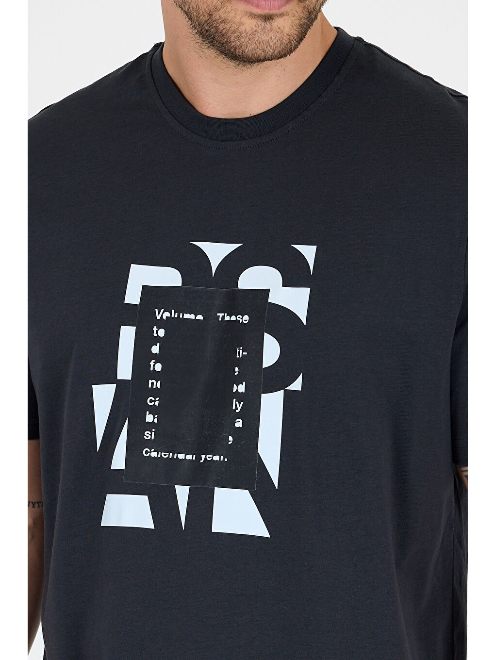 Antrasit %100 Pamuk Bisiklet Yaka Baskılı Rahat Kesim, Nefes Alabilir Kumaş Erkek Tişört Basic Tişört 0102-3