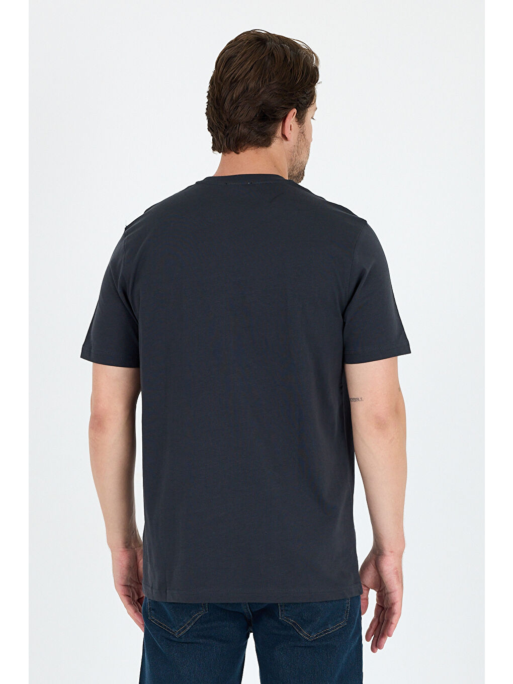 Antrasit %100 Pamuk Bisiklet Yaka Baskılı Rahat Kesim, Nefes Alabilir Kumaş Erkek Tişört Basic Tişört 0102-4