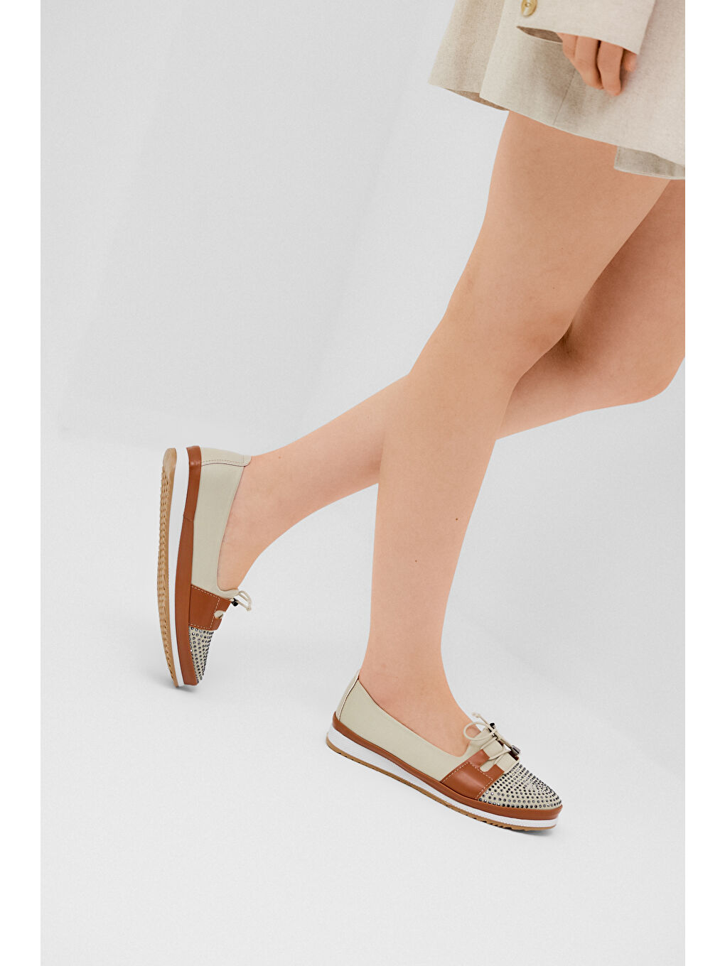 Kadın Bej Termo Taban Bağcıklı Rahat Kalıp Günlük Babet-3