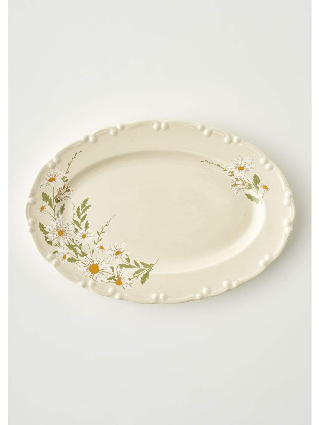 Ekru Daisy Porselen Sunum Tabağı Krem (30 cm)