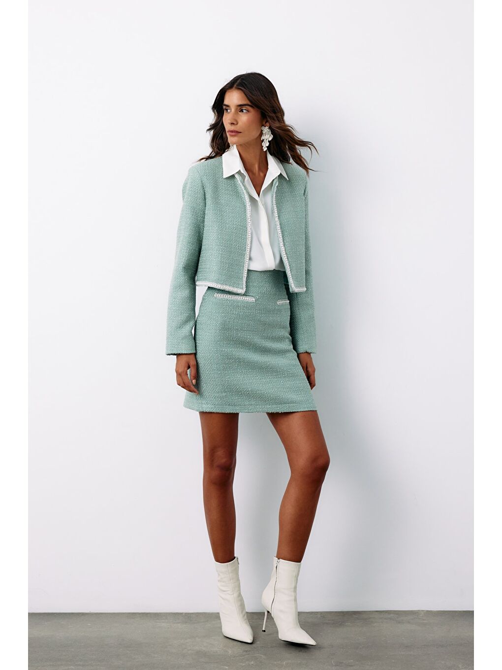 Yeşil Aksesuar Detaylı Tüvit Etek - Mint