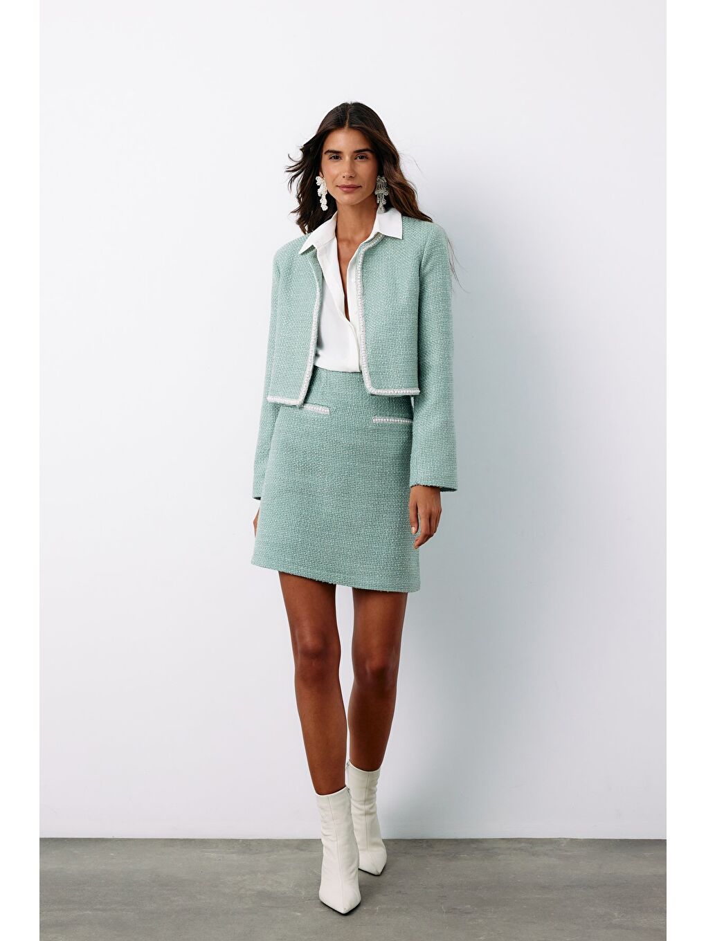 Yeşil Aksesuar Detaylı Tüvit Etek - Mint-1