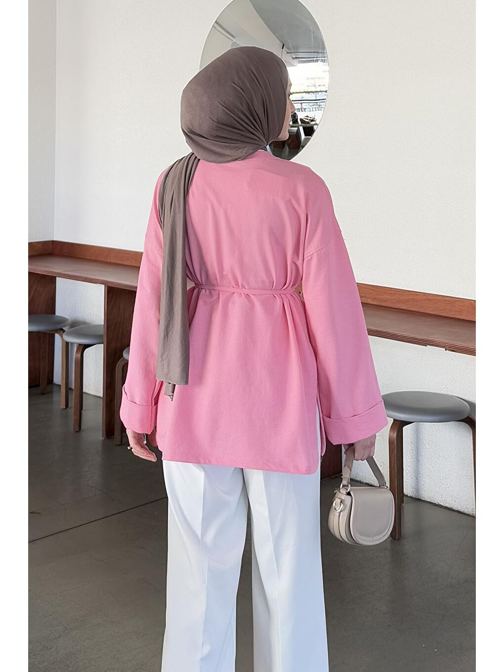 Yırtmaç Detaylı Sweat Pembe-3