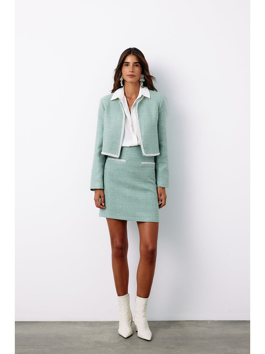 Yeşil Aksesuar Detaylı Tüvit Etek - Mint-2