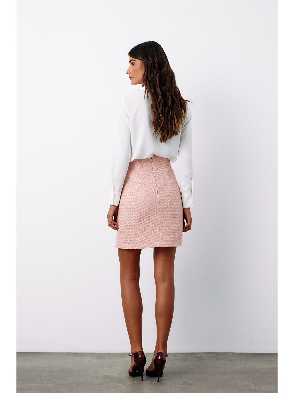 Pembe Aksesuar Detaylı Tüvit Etek - Pudra-7