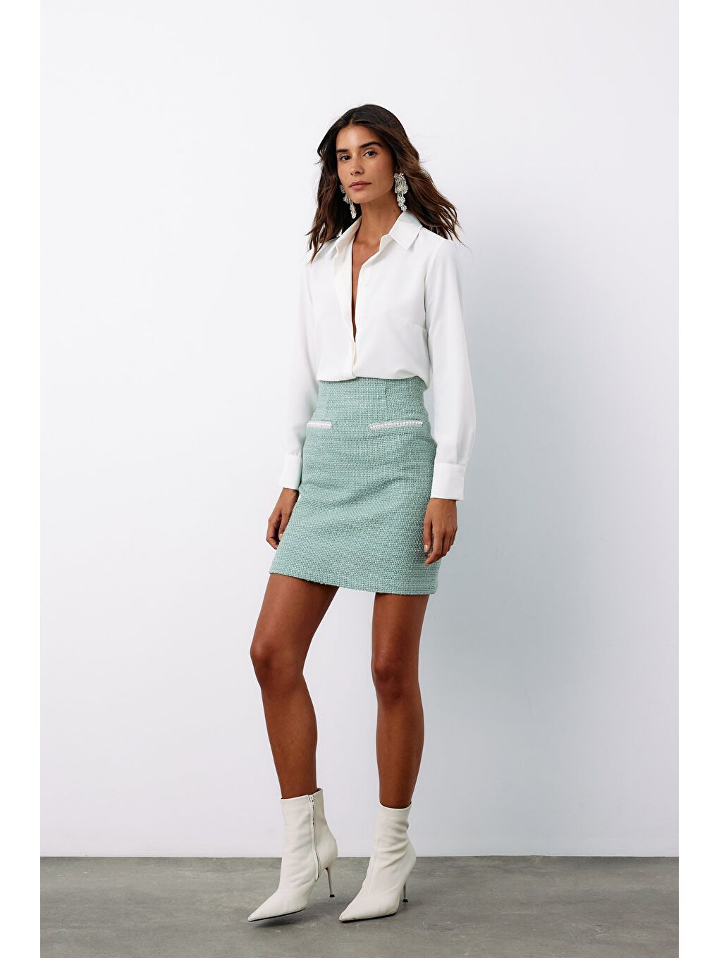 Yeşil Aksesuar Detaylı Tüvit Etek - Mint-4