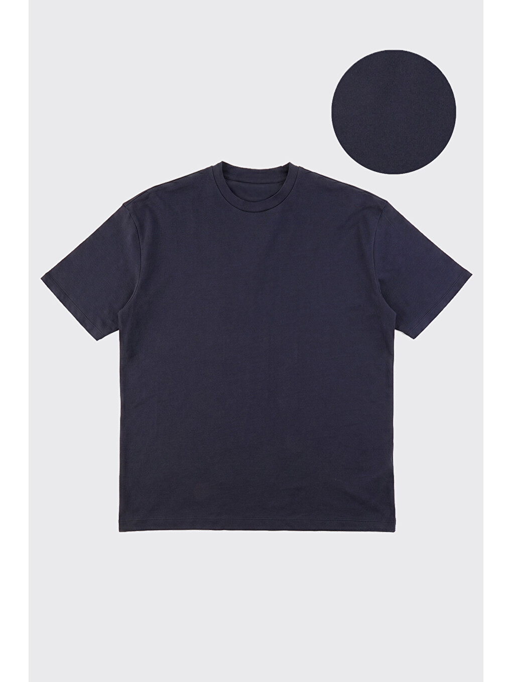 Erkek Lacivert Pamuklu Nefes Alan Terletmez Oversize Fit Rahat Kesim Bisiklet Yaka Tişört-1