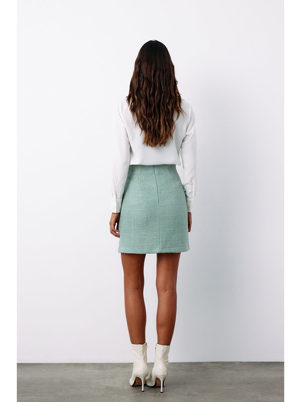Yeşil Aksesuar Detaylı Tüvit Etek - Mint-6