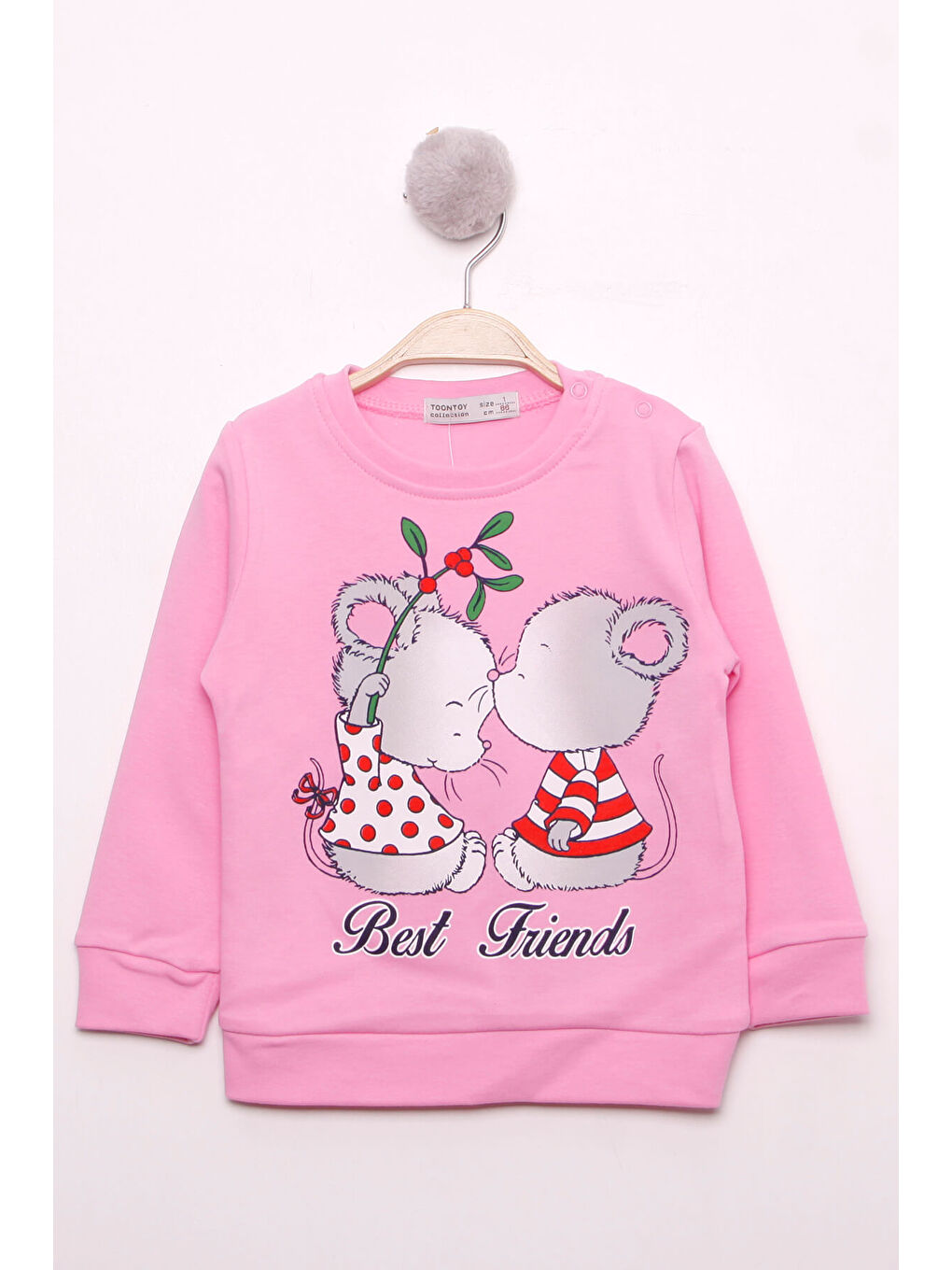 Pembe Kız Çocuk Best Friend Baskılı Pamuklu Sweatshirt