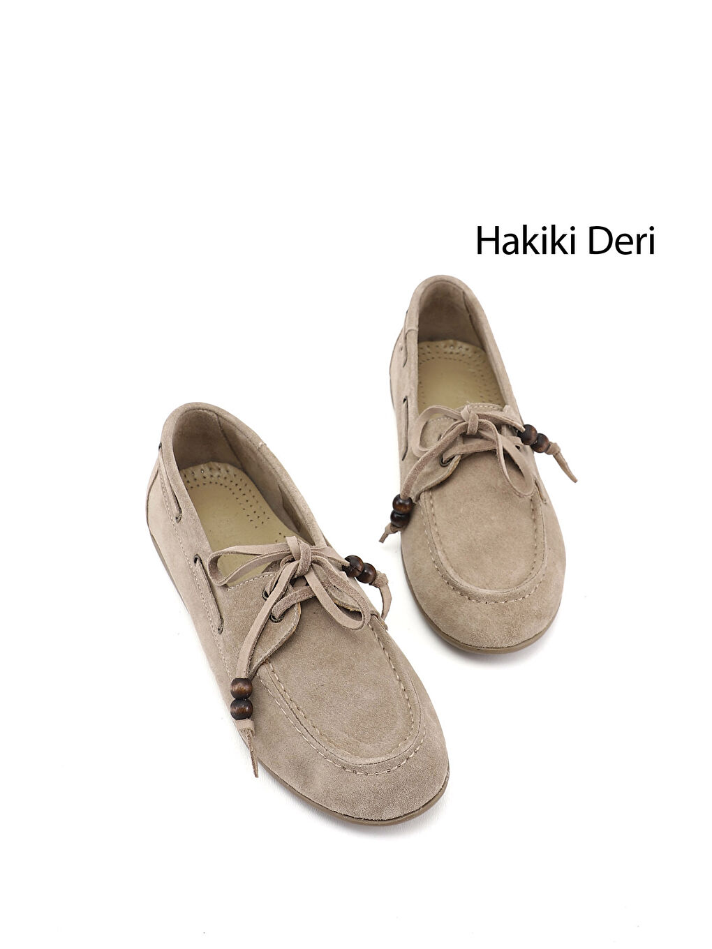 Bej Kadın KUM Bağcıklı Hakiki Deri Comfort Ayakkabı