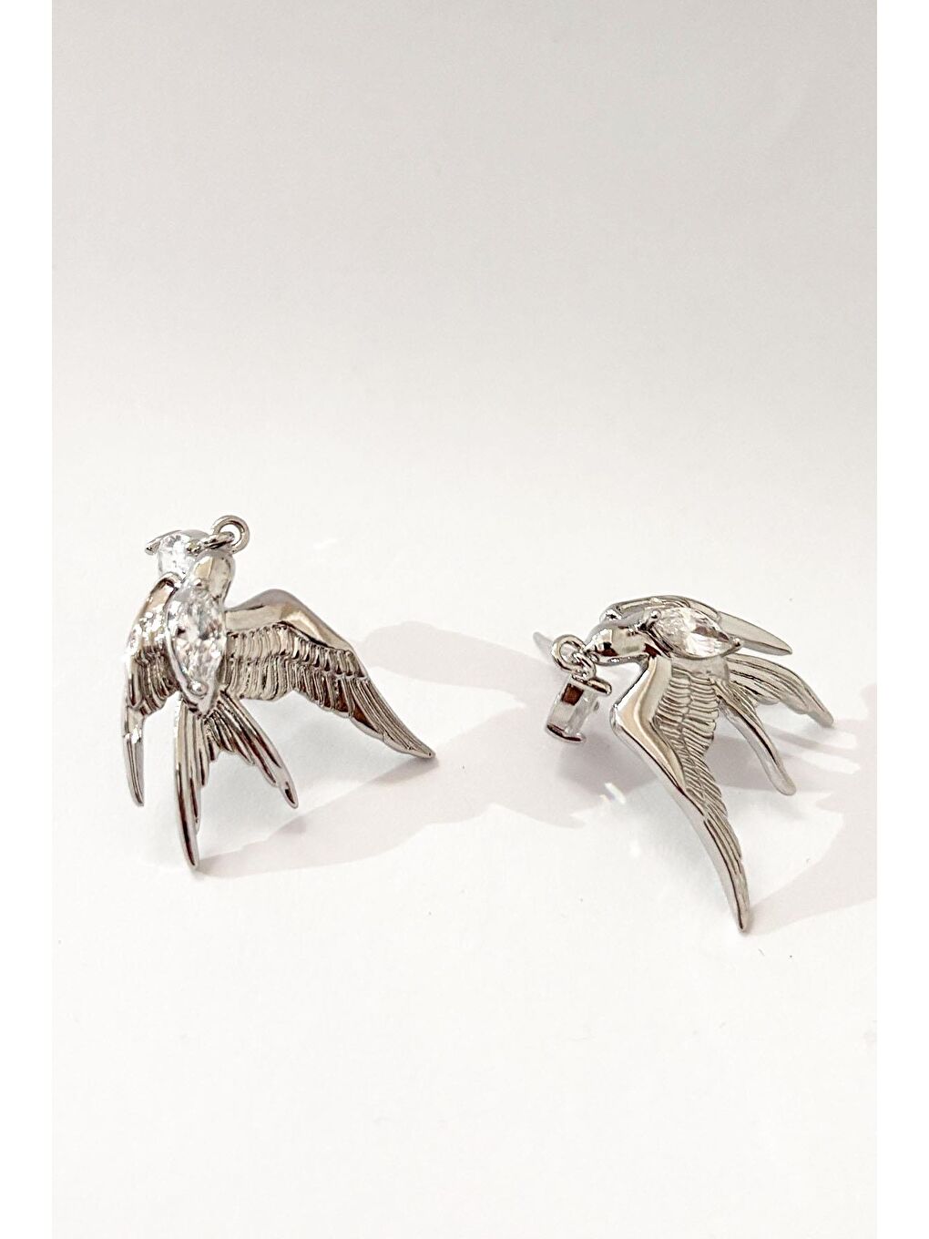 Gri Taşlı Anka Kuşu Gümüş Rengi Küpe-3