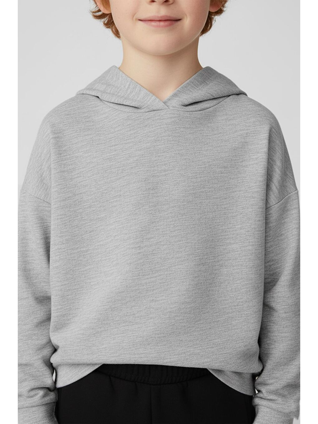 Unisex Çocuk Basic Pamuklu Kapüşonlu Sweatshirt - Gri-1