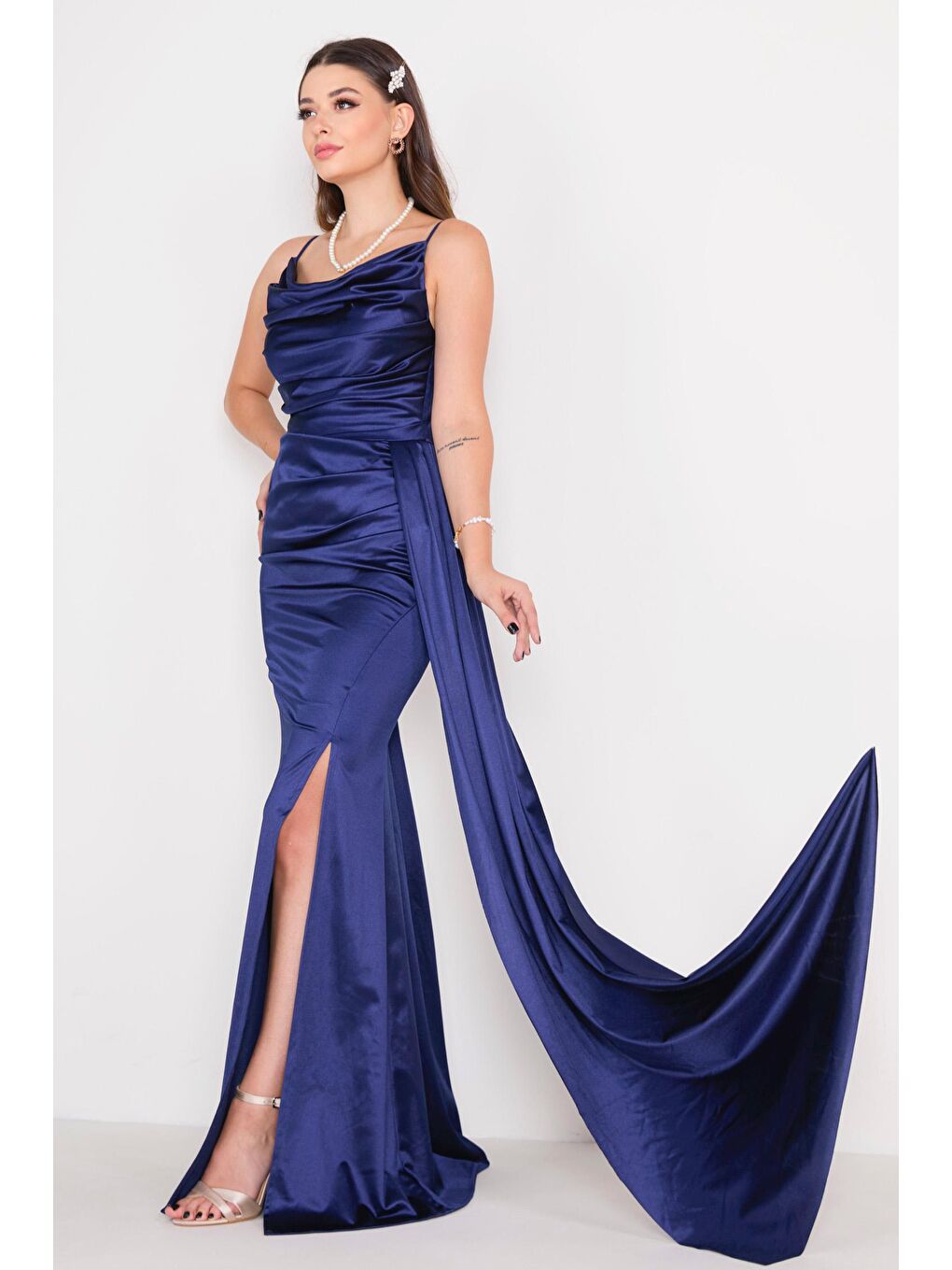 Orta Kadın Lacivert Abiye Elbise - 23149-2