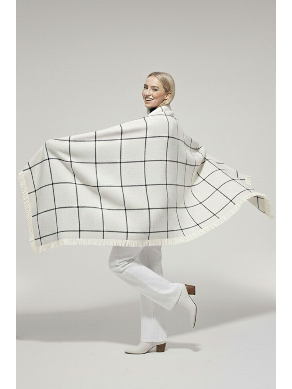 Kadın Yumuşak Dokulu Kalın Şal Atkı 15951 - Beyaz-2