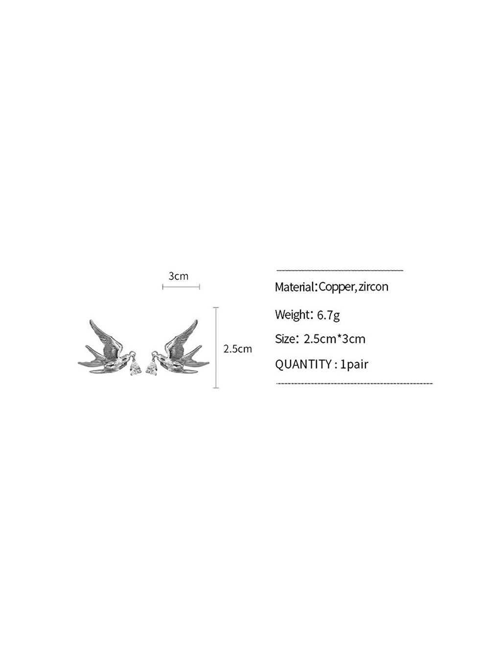 Gri Taşlı Anka Kuşu Gümüş Rengi Küpe-6