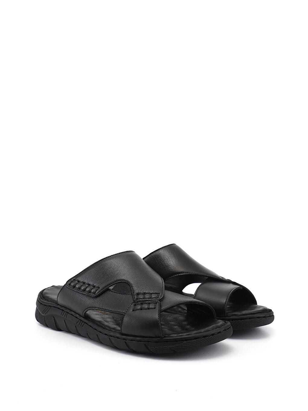 Siyah Erkek SİYAH Hakiki Deri Comfort Terlik-1