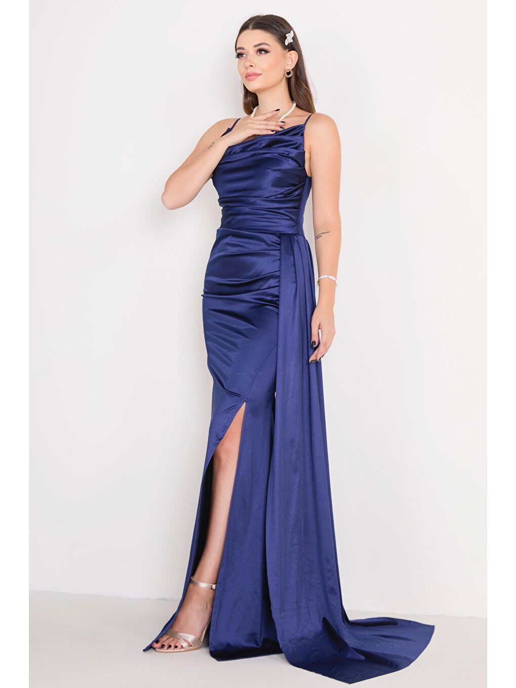 Orta Kadın Lacivert Abiye Elbise - 23149-3