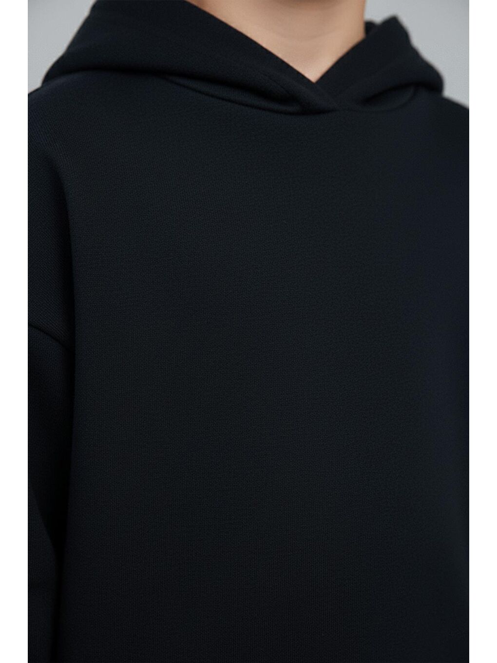 Unisex Çocuk Basic Pamuklu Kapüşonlu Sweatshirt - Siyah-1