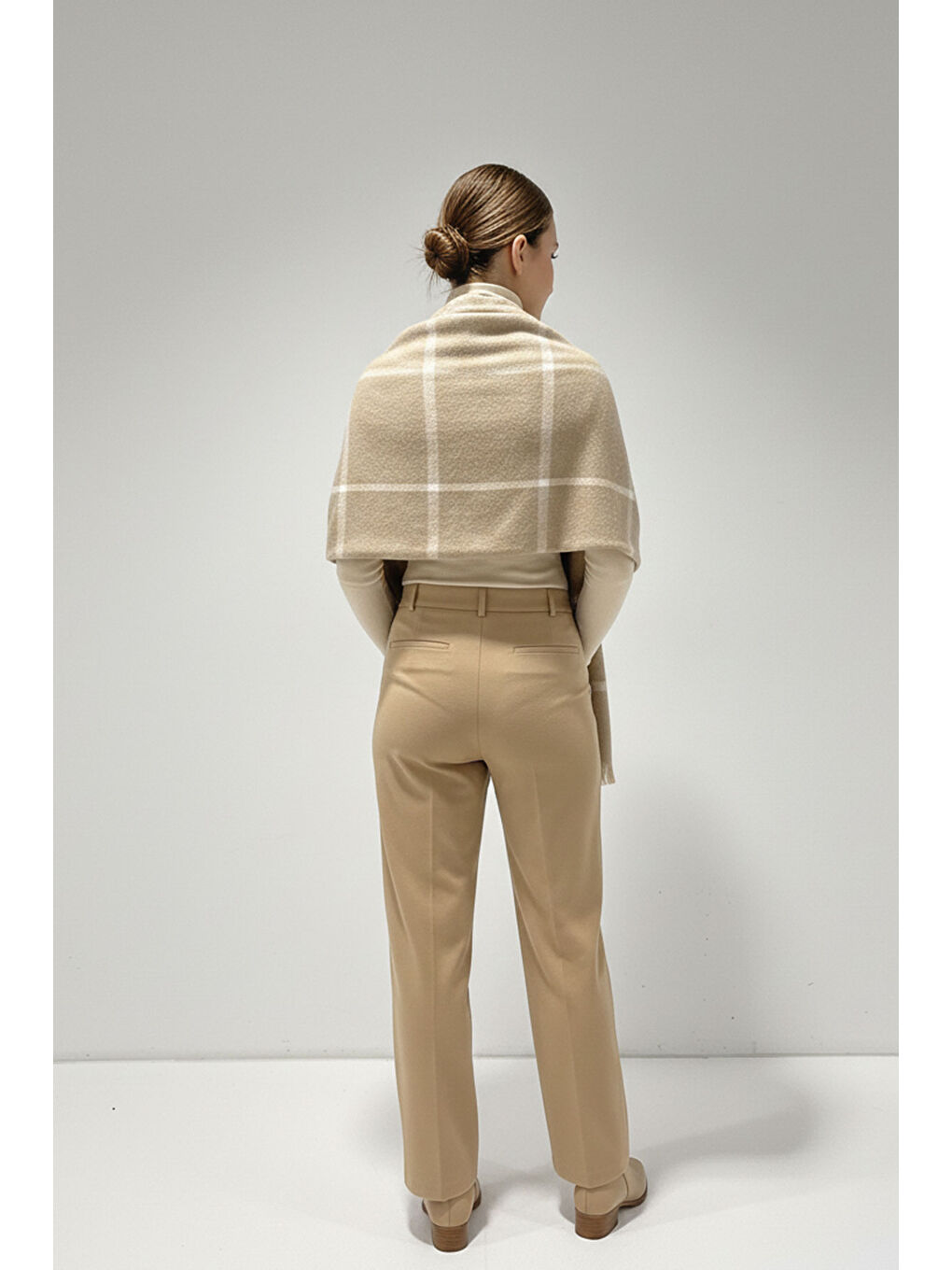 Bej Kadın Yumuşak Dokulu Kalın Şal Atkı 15951 - Taş-2